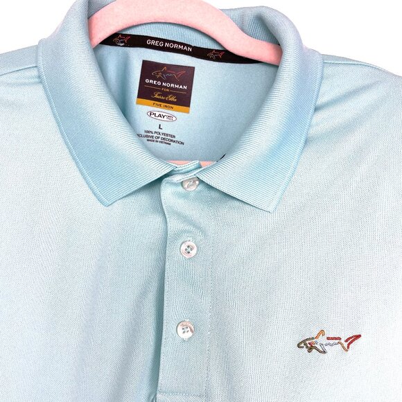 Greg Norman For Tasso Elba Polo Shirt Mens L Green Stretch Play Dry Five Iron - Picture 2 of 8